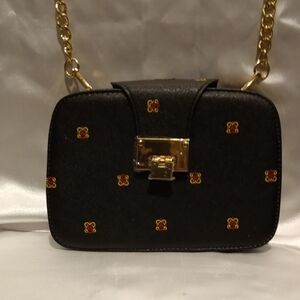 Black and Gold Mini Bag with Chain Strap